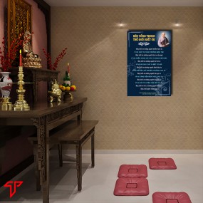 Tranh thư pháp hình phật hãy sống trong thế giới biết ơn
